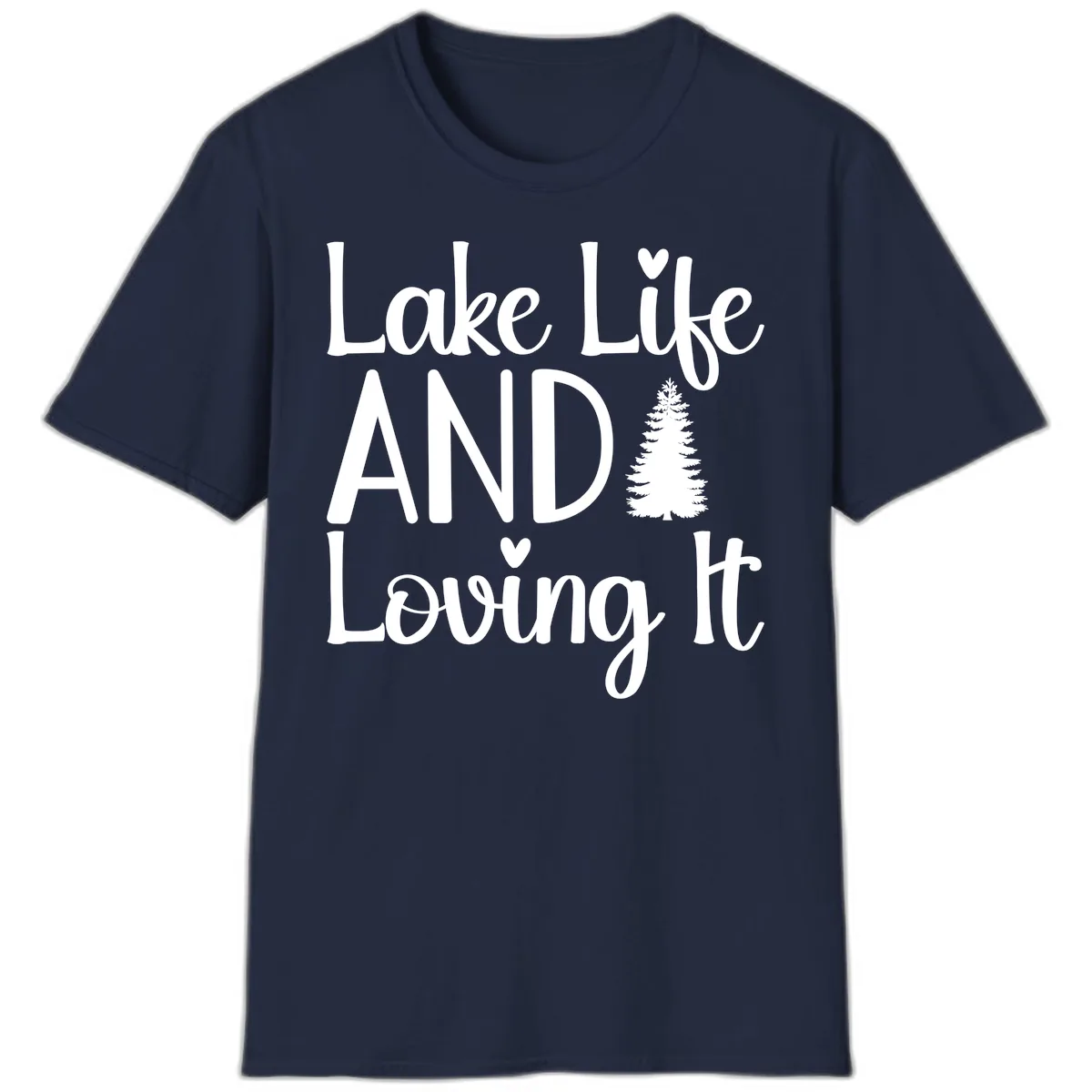 Lake Life And Loving It Typography T-Shirt in Navy