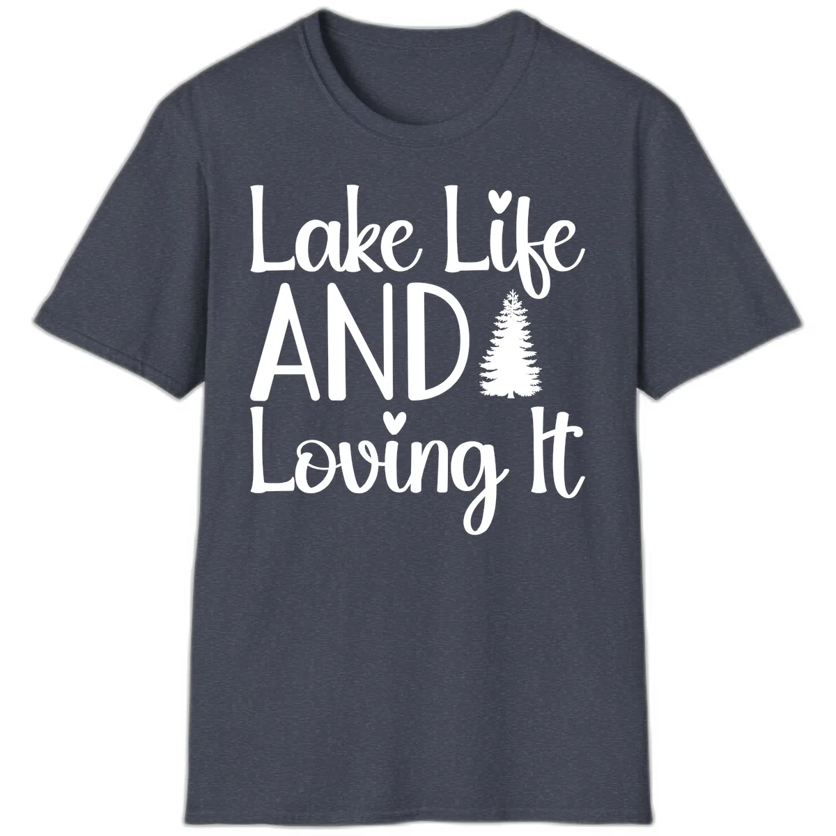 Lake Life And Loving It Typography T-Shirt in Heather Navy