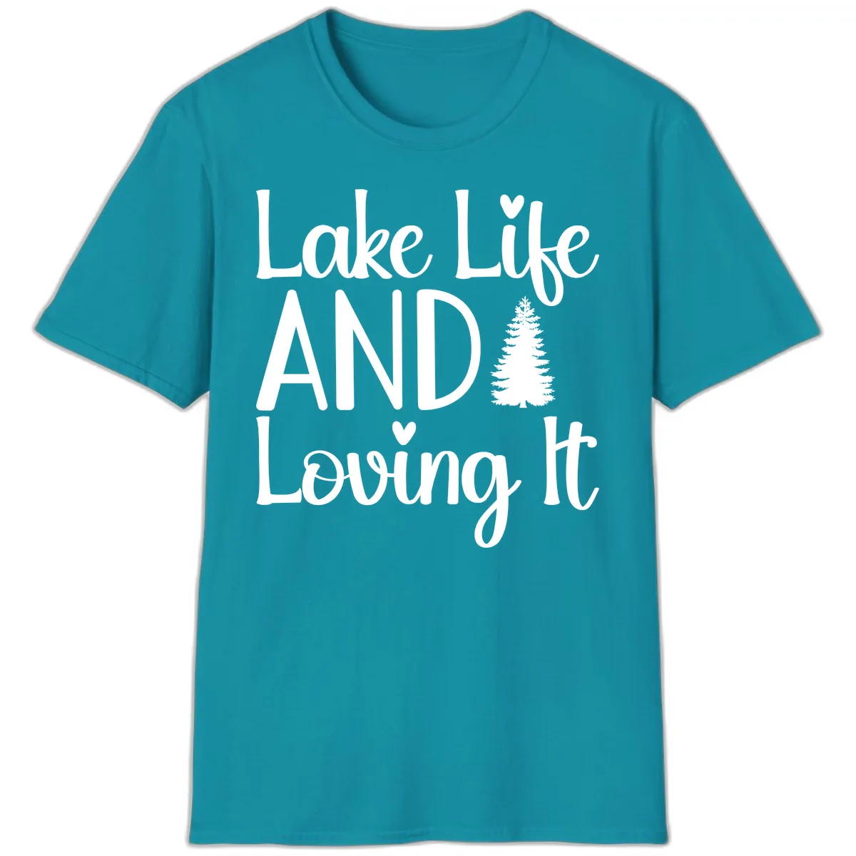 Lake Life And Loving It Typography T-Shirt in Tropical Blue