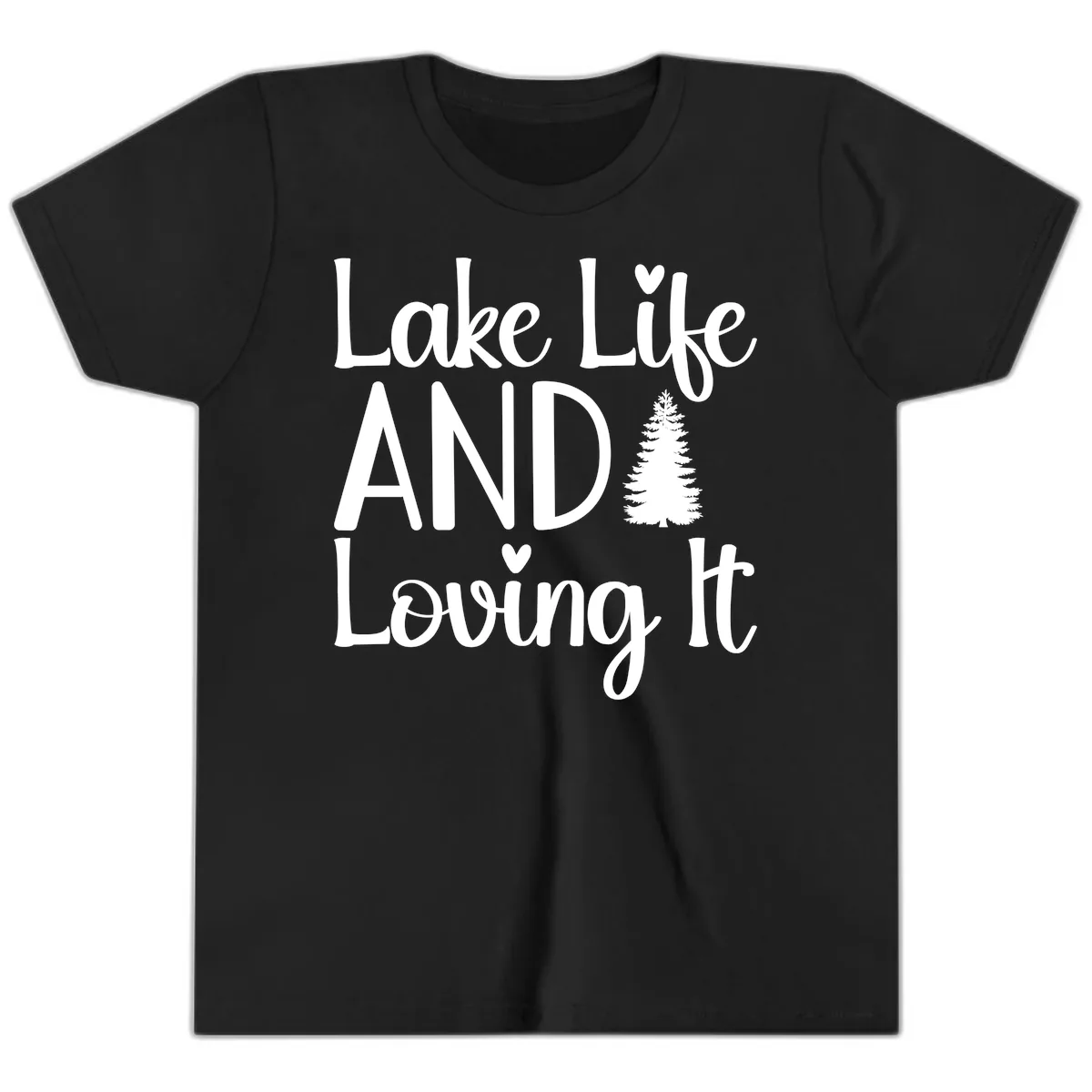 Lake Life And Loving It Typography Youth T-Shirt in Black