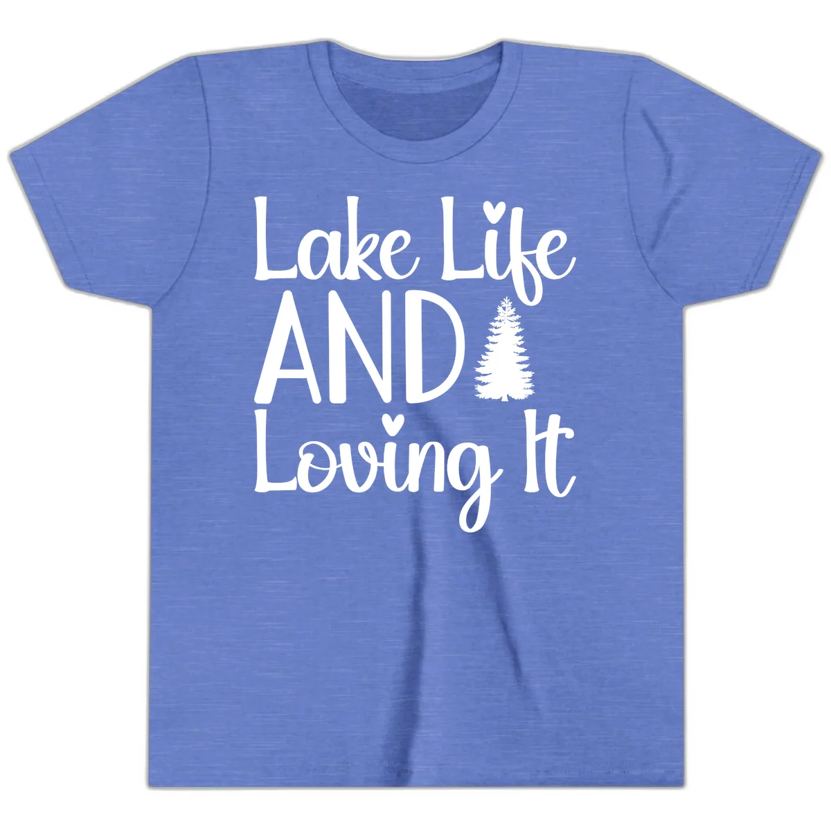 Lake Life And Loving It Typography Youth T-Shirt in Heather Columbia Blue