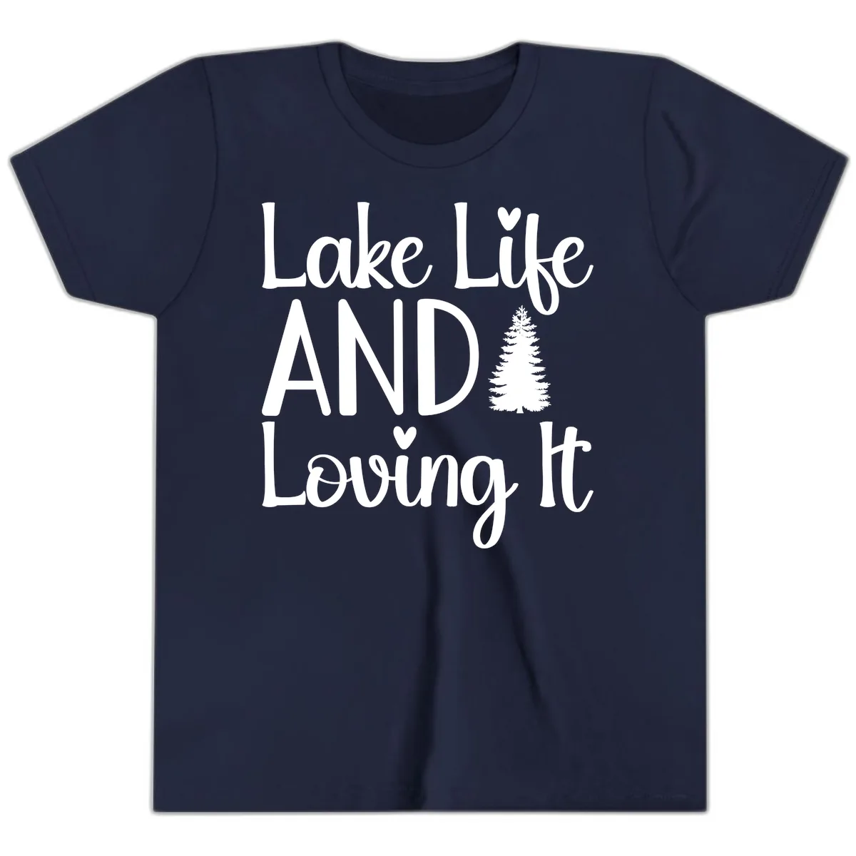 Lake Life And Loving It Typography Youth T-Shirt in Navy
