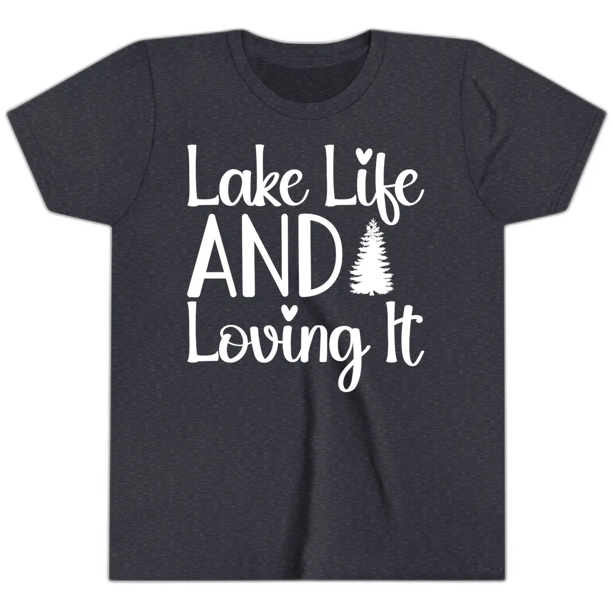 Lake Life And Loving It Typography Youth T-Shirt in Heather Navy