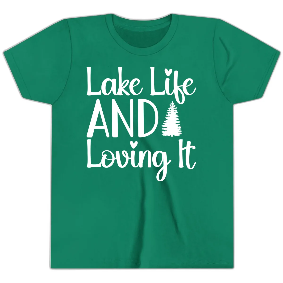 Lake Life And Loving It Typography Youth T-Shirt in Kelly