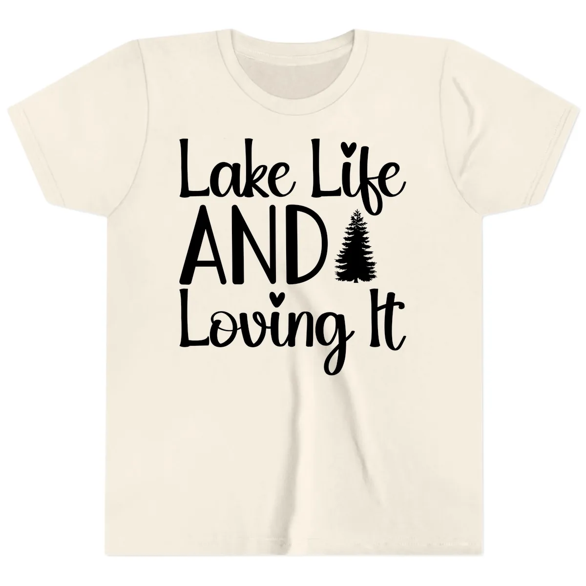 Lake Life And Loving It Typography Youth T-Shirt in Natural