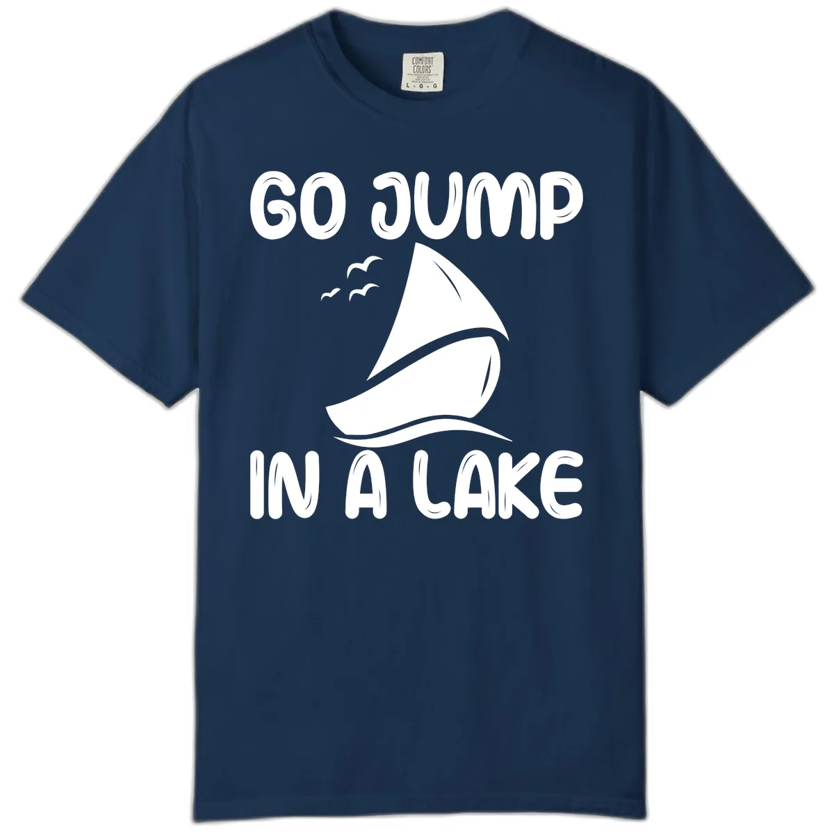 Go Jump In A Lake Sailboat Comfort Color in Navy