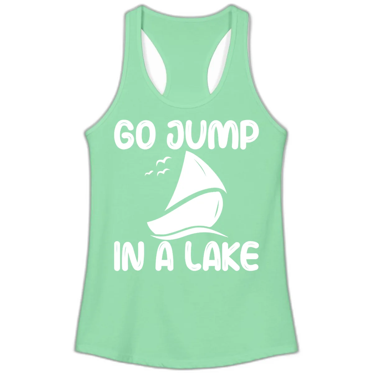 Go Jump In A Lake Sailboat Ladies Tank in Solid Mint
