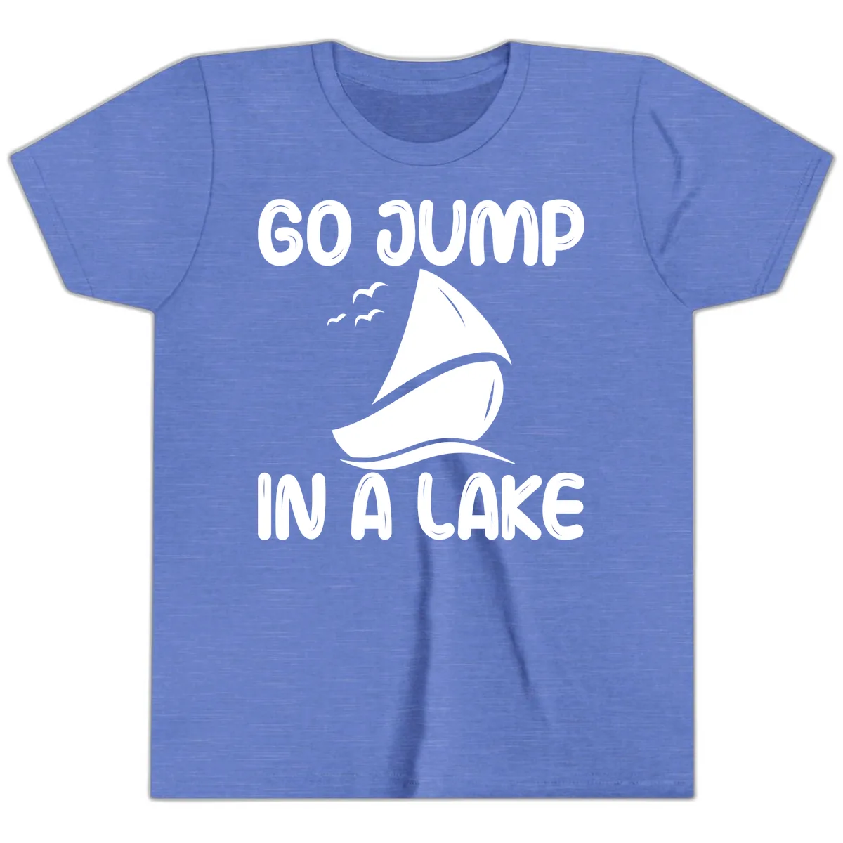 Go Jump In A Lake Sailboat Youth T-Shirt in Heather Columbia Blue