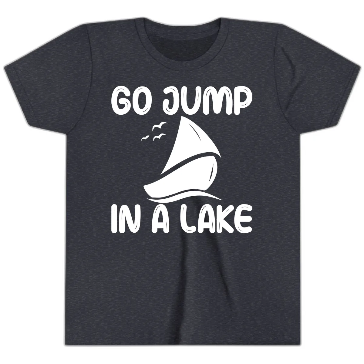 Go Jump In A Lake Sailboat Youth T-Shirt in Heather Navy