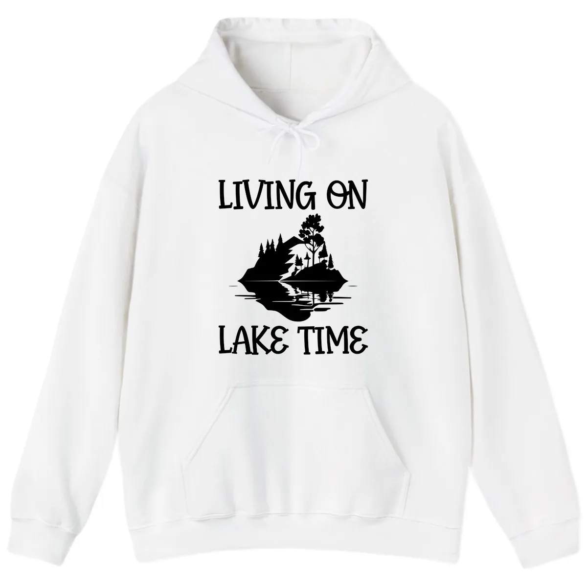 Living On Lake Time Scenic Design Hoodie in White