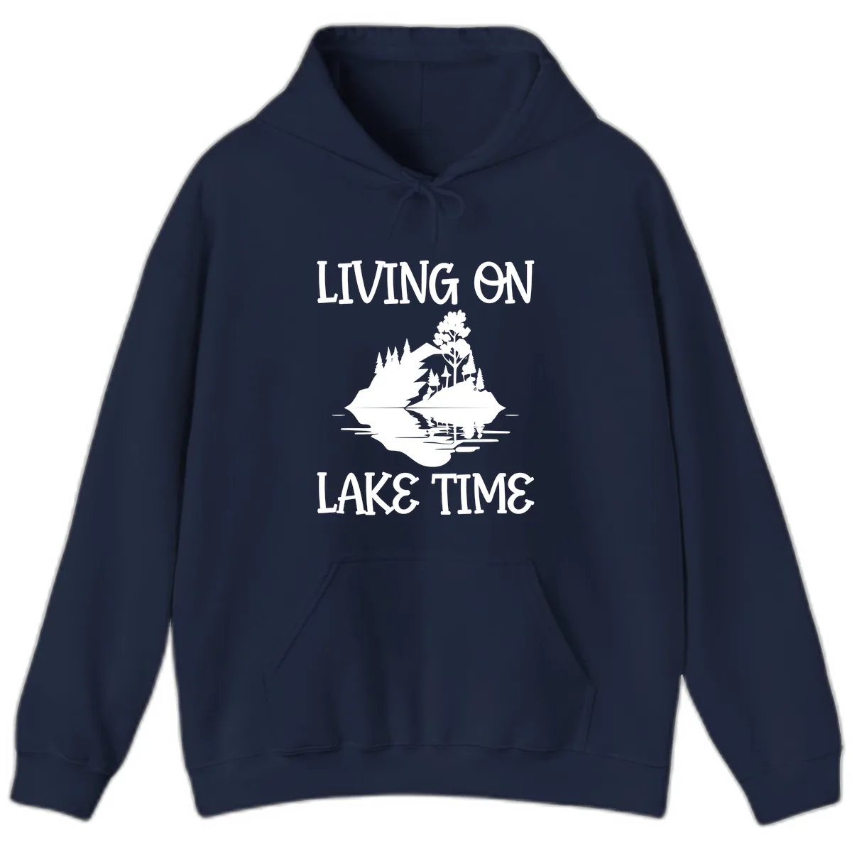 Living On Lake Time Scenic Design Hoodie in Navy
