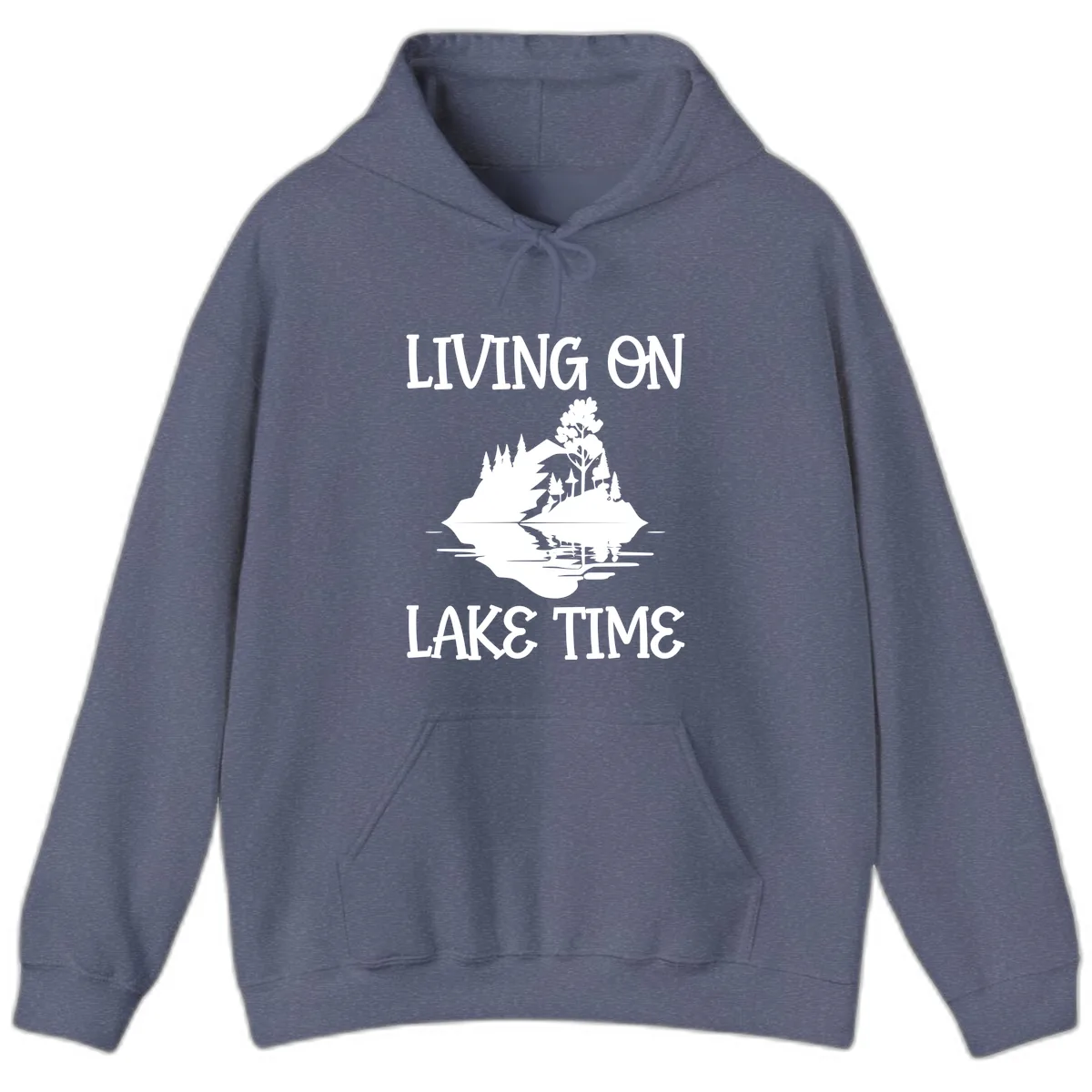 Living On Lake Time Scenic Design Hoodie in Heather Navy