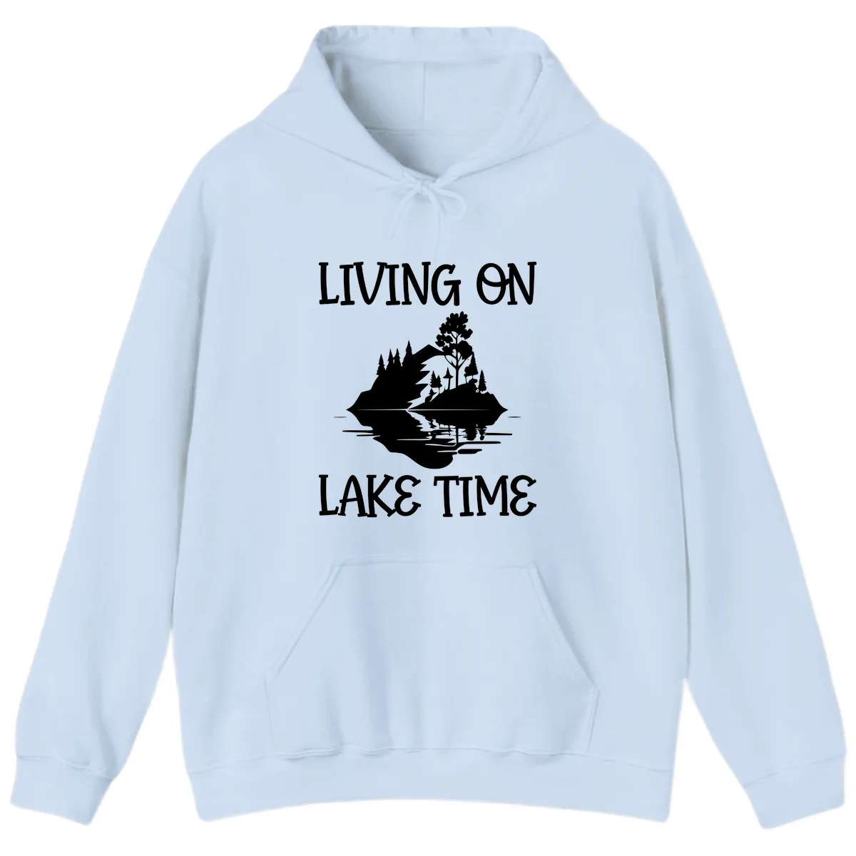 Living On Lake Time Scenic Design Hoodie in Light Blue