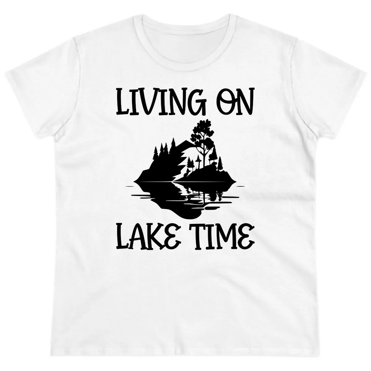 Living On Lake Time Scenic Design Ladies Tee in White