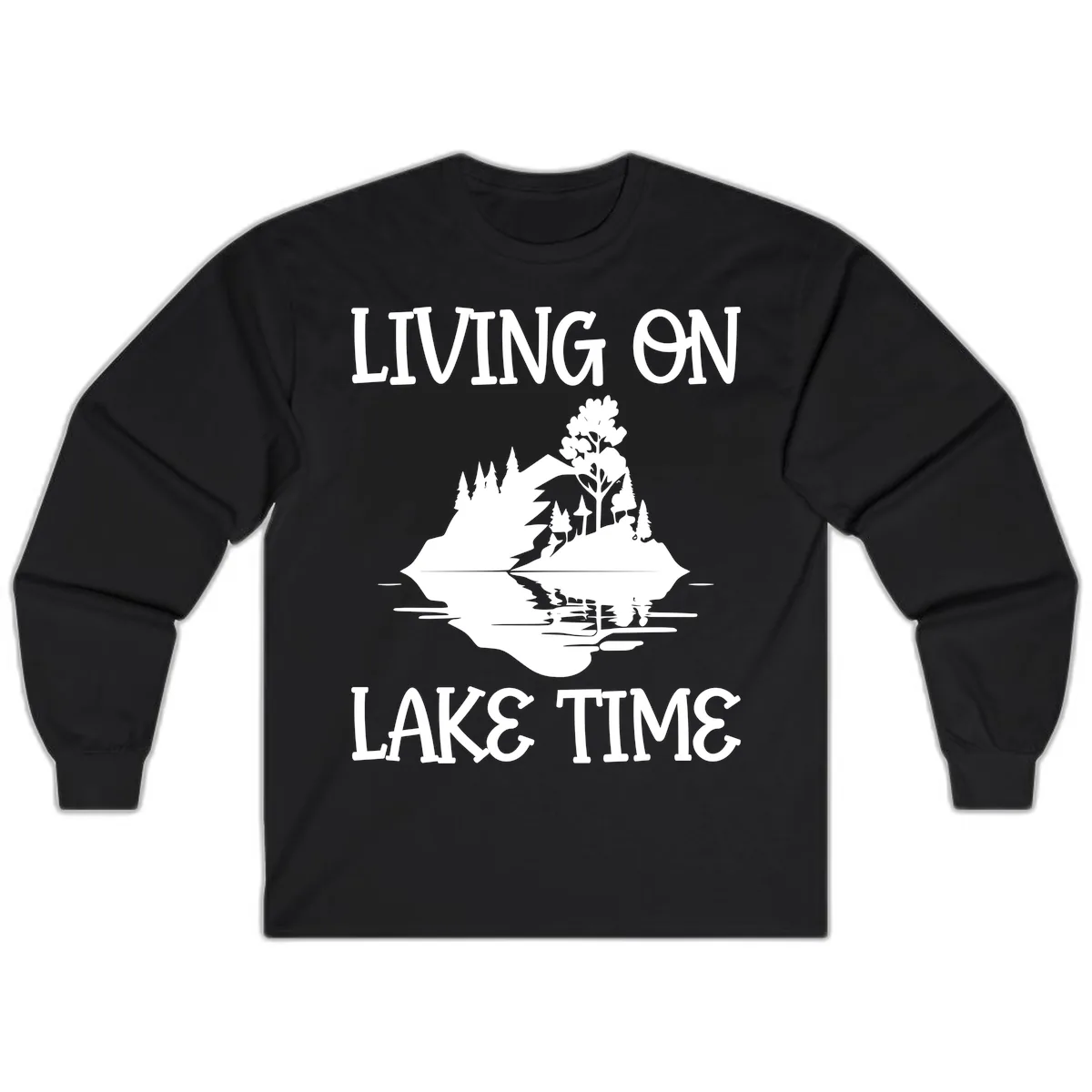 Living On Lake Time Scenic Design Long Sleeve in Black