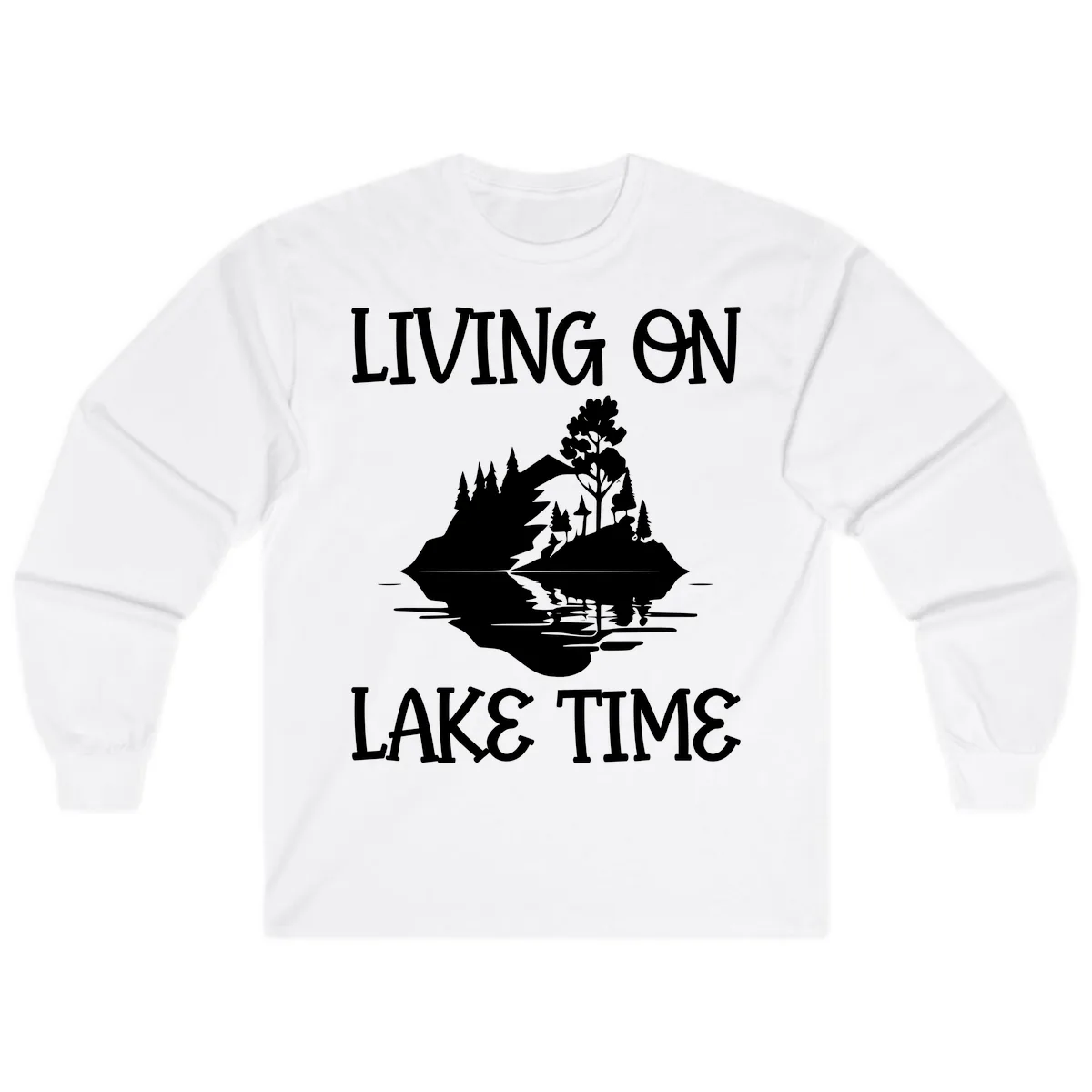 Living On Lake Time Scenic Design Long Sleeve in White