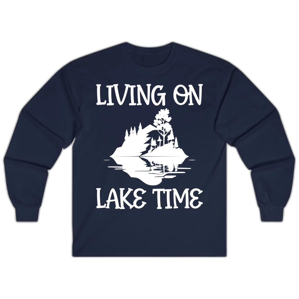 Living On Lake Time Scenic Design Long Sleeve in Navy
