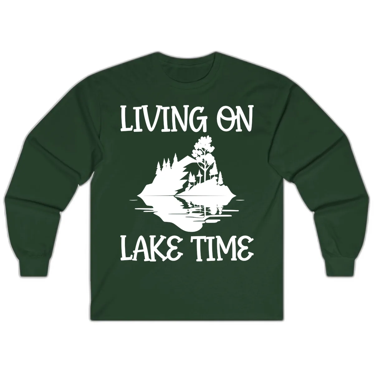 Living On Lake Time Scenic Design Long Sleeve in Forest Green