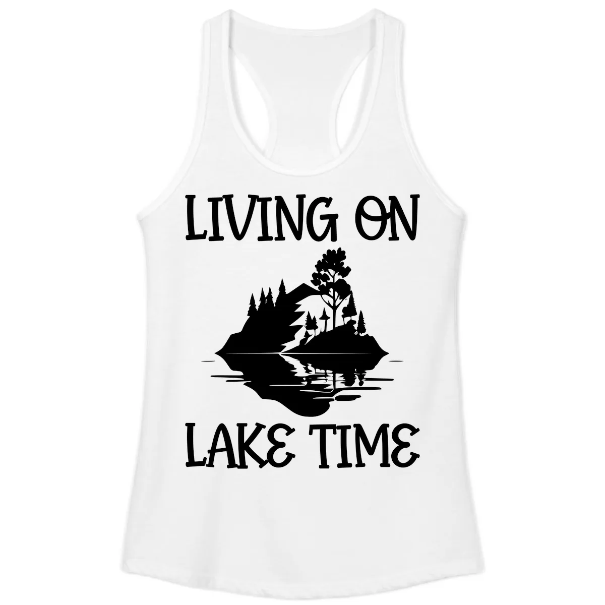 Living On Lake Time Scenic Design Ladies Tank in White