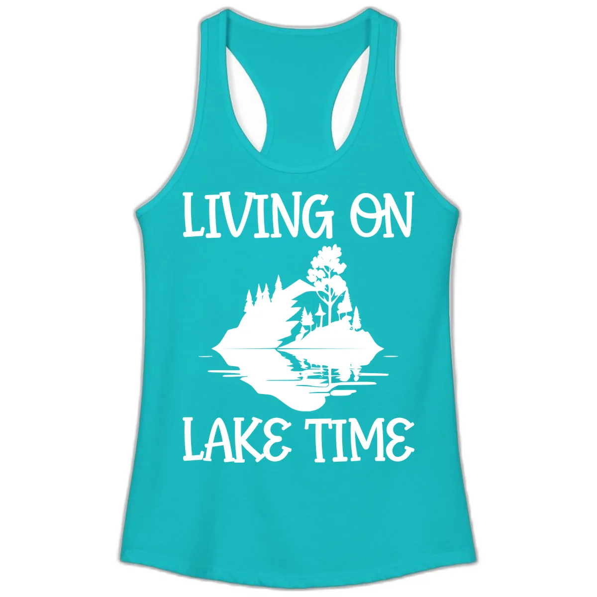 Living On Lake Time Scenic Design Ladies Tank in Tahiti Blue