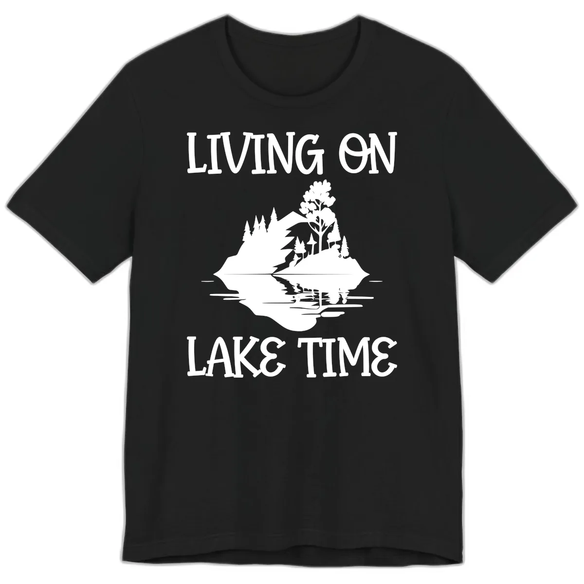 Living On Lake Time Scenic Design Premium T-Shirt in Black