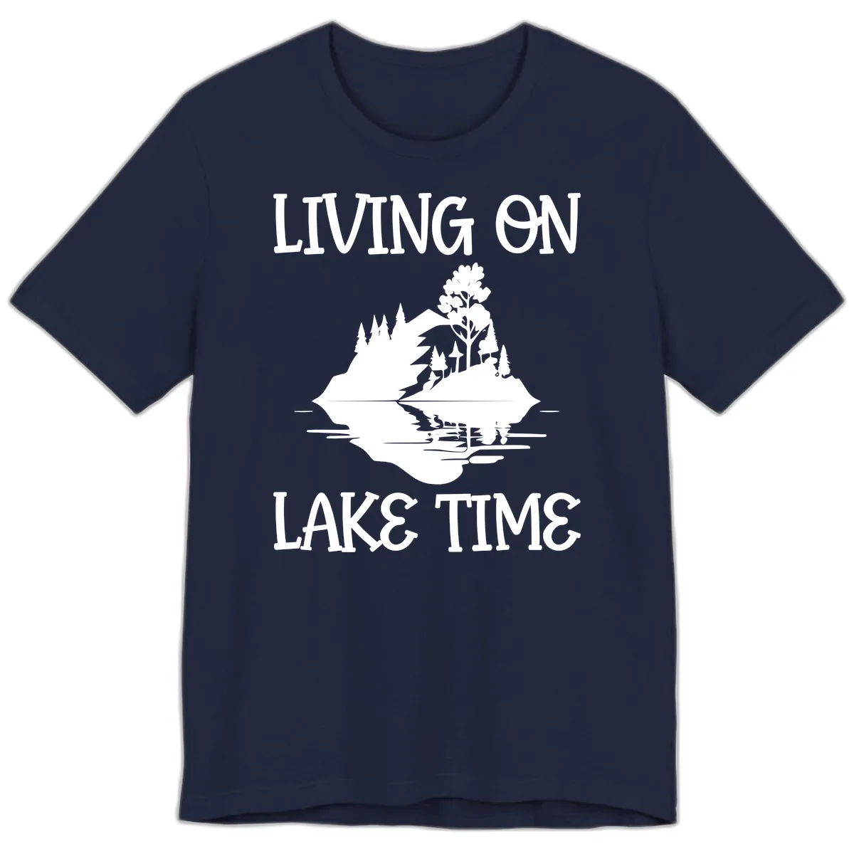 Living On Lake Time Scenic Design Premium T-Shirt in Navy