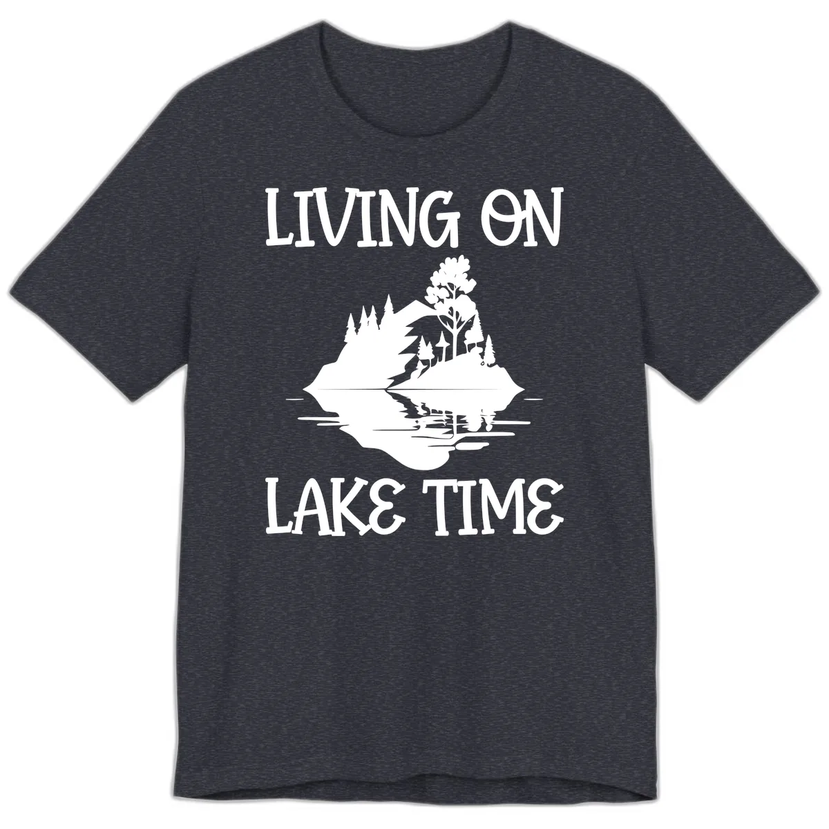 Living On Lake Time Scenic Design Premium T-Shirt in Heather Navy