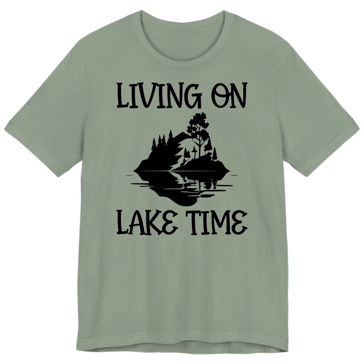 Living On Lake Time Scenic Design Premium T-Shirt in Sage