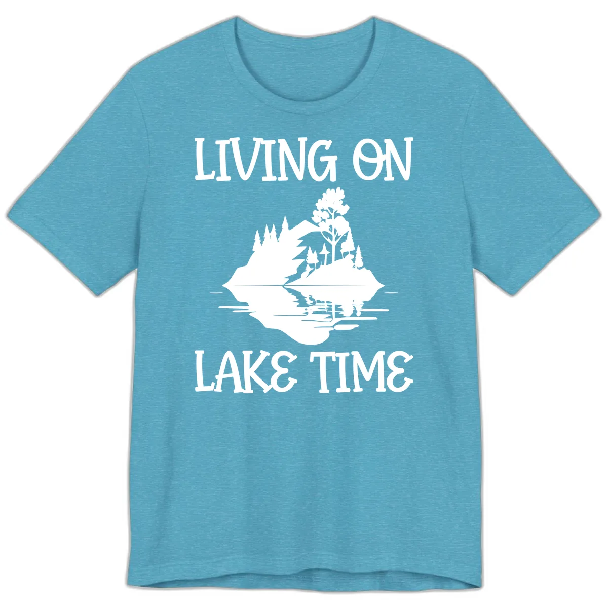 Living On Lake Time Scenic Design Premium T-Shirt in Heather Aqua