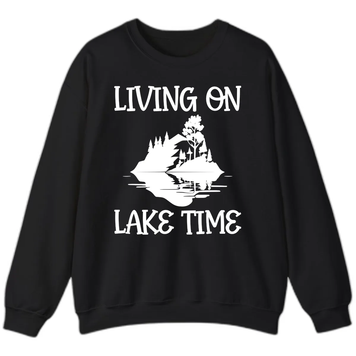 Living On Lake Time Scenic Design Sweatshirt in Black
