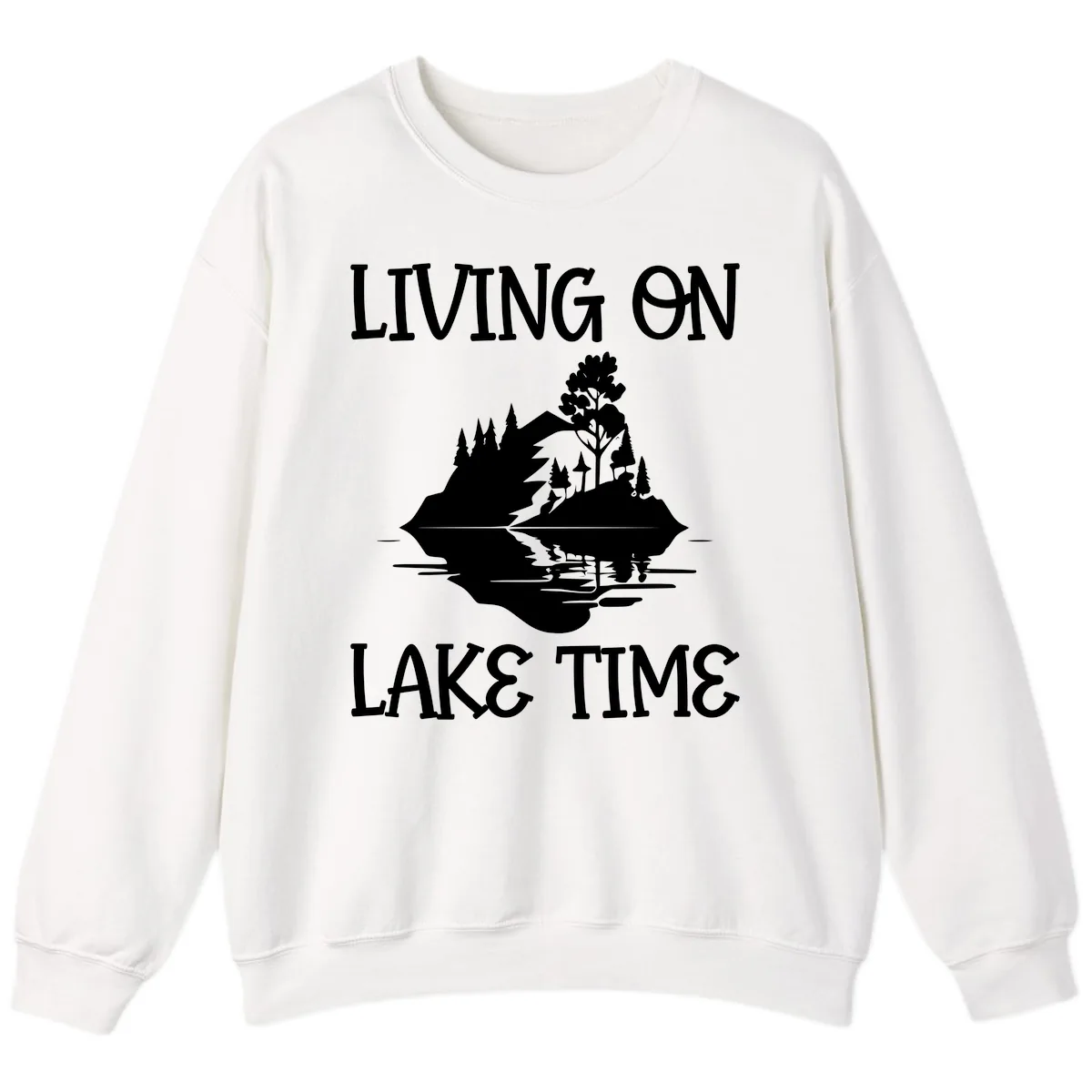 Living On Lake Time Scenic Design Sweatshirt in White
