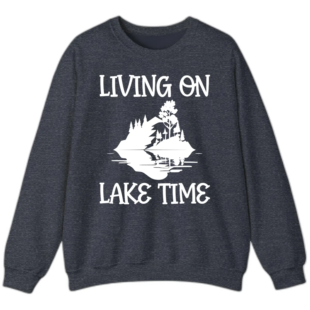 Living On Lake Time Scenic Design Sweatshirt in Heather Sport Dark Navy