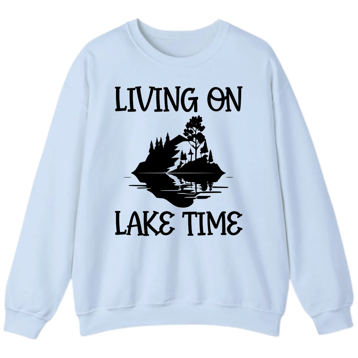 Living On Lake Time Scenic Design Sweatshirt in Light Blue