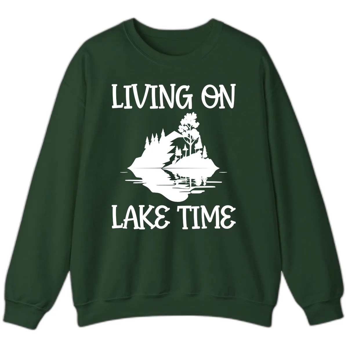 Living On Lake Time Scenic Design Sweatshirt in Forest Green