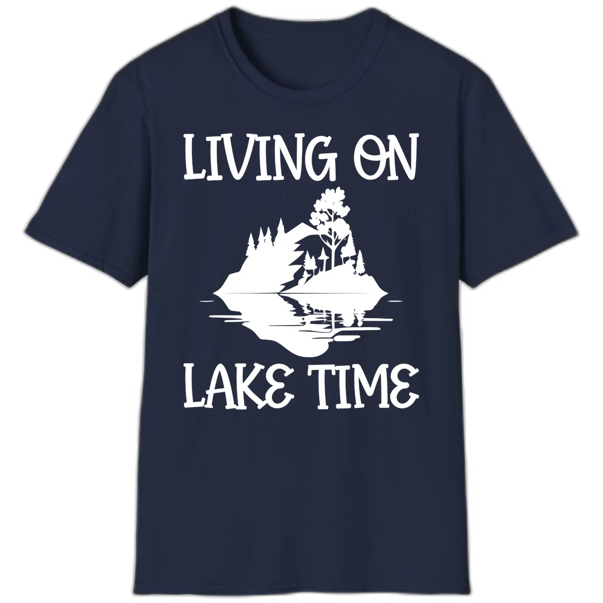 Living On Lake Time Scenic Design T-Shirt in Navy