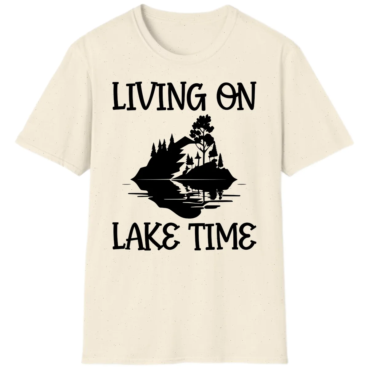 Living On Lake Time Scenic Design T-Shirt in Natural