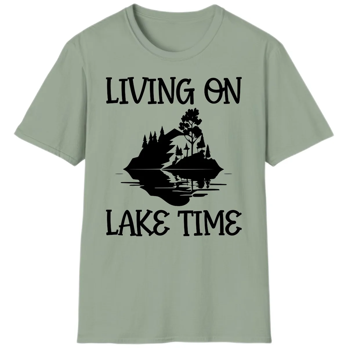 Living On Lake Time Scenic Design T-Shirt in Sage