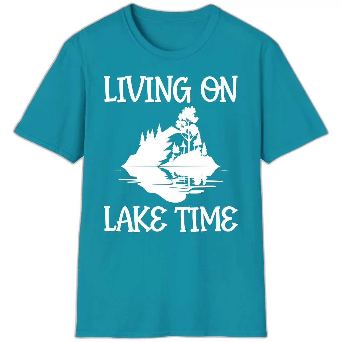 Living On Lake Time Scenic Design T-Shirt in Tropical Blue