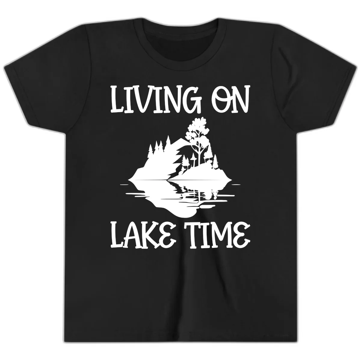 Living On Lake Time Scenic Design Youth T-Shirt in Black