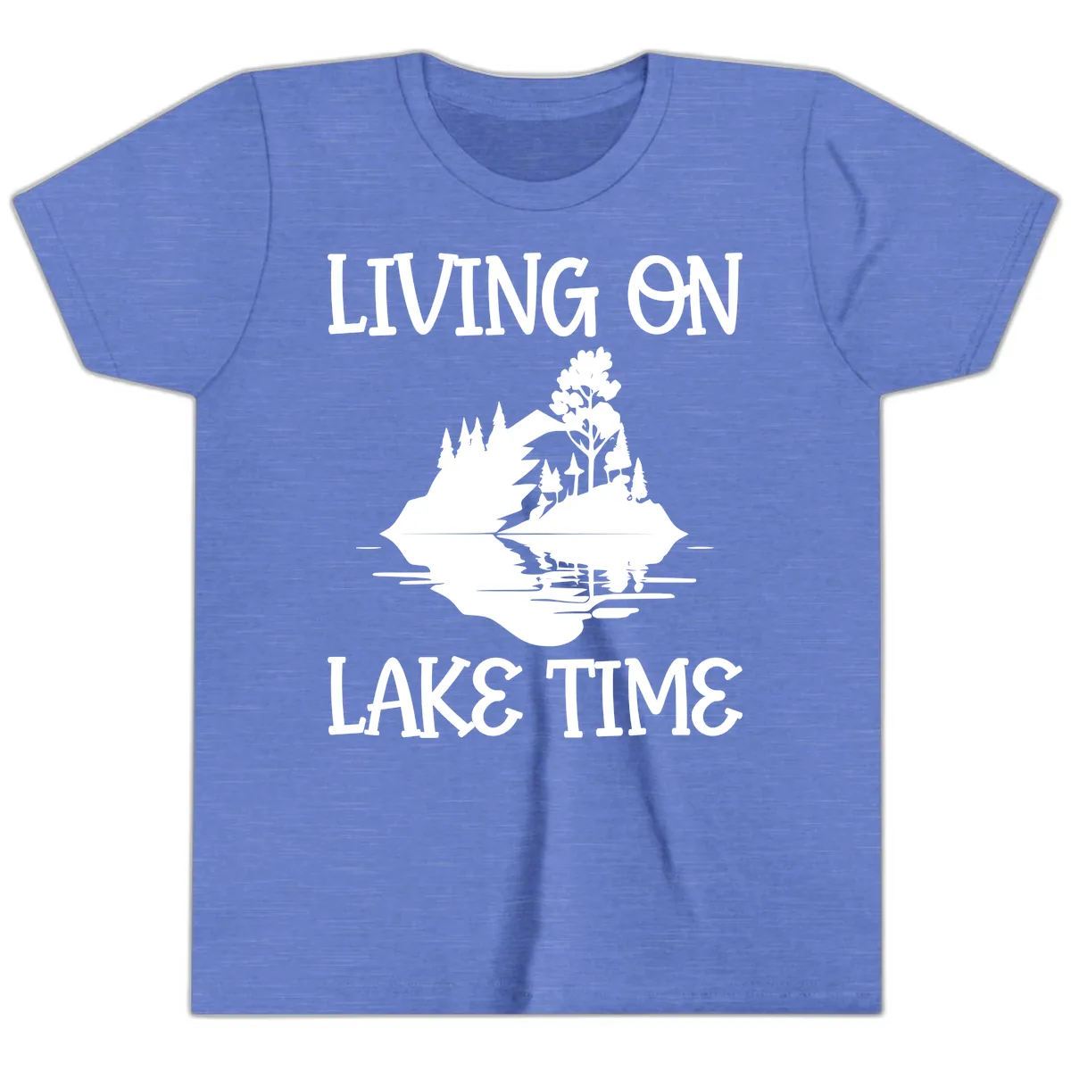 Living On Lake Time Scenic Design Youth T-Shirt in Heather Columbia Blue