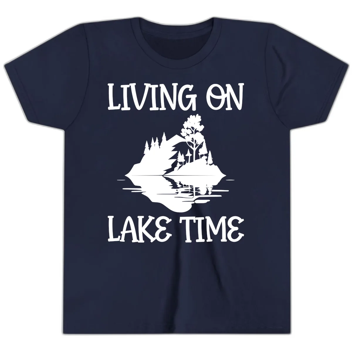 Living On Lake Time Scenic Design Youth T-Shirt in Navy