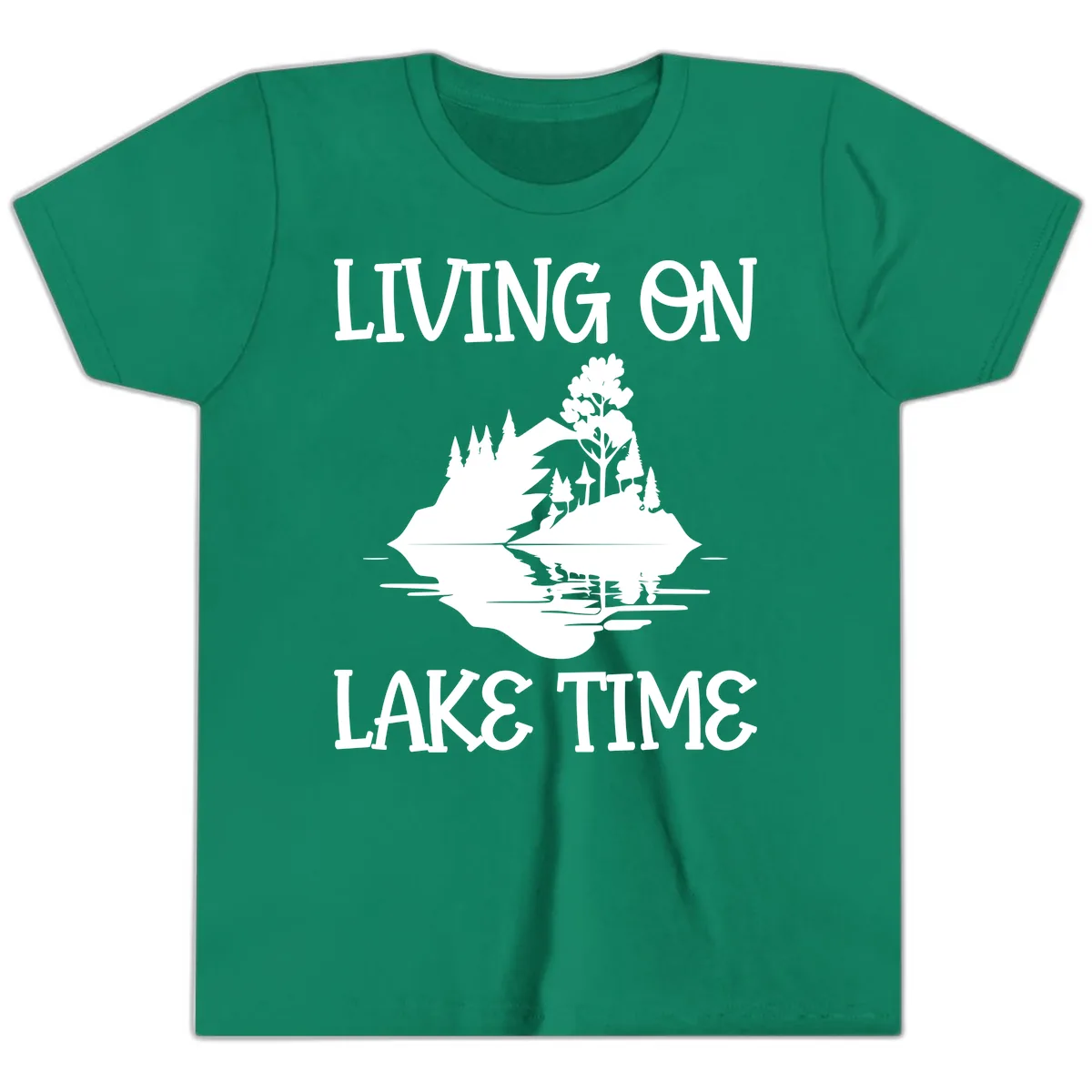 Living On Lake Time Scenic Design Youth T-Shirt in Kelly