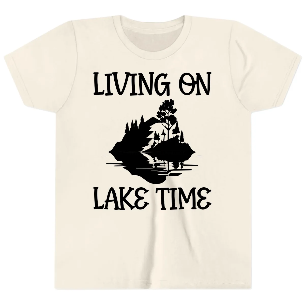 Living On Lake Time Scenic Design Youth T-Shirt in Natural