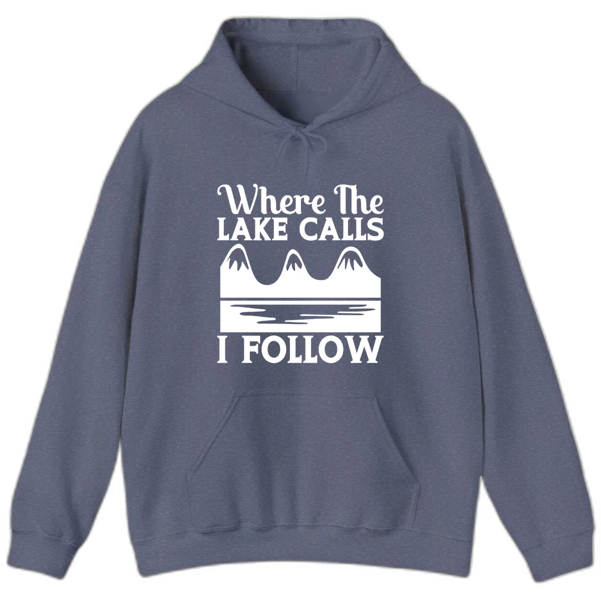 Where The Lake Calls I Follow Design Hoodie in Heather Navy