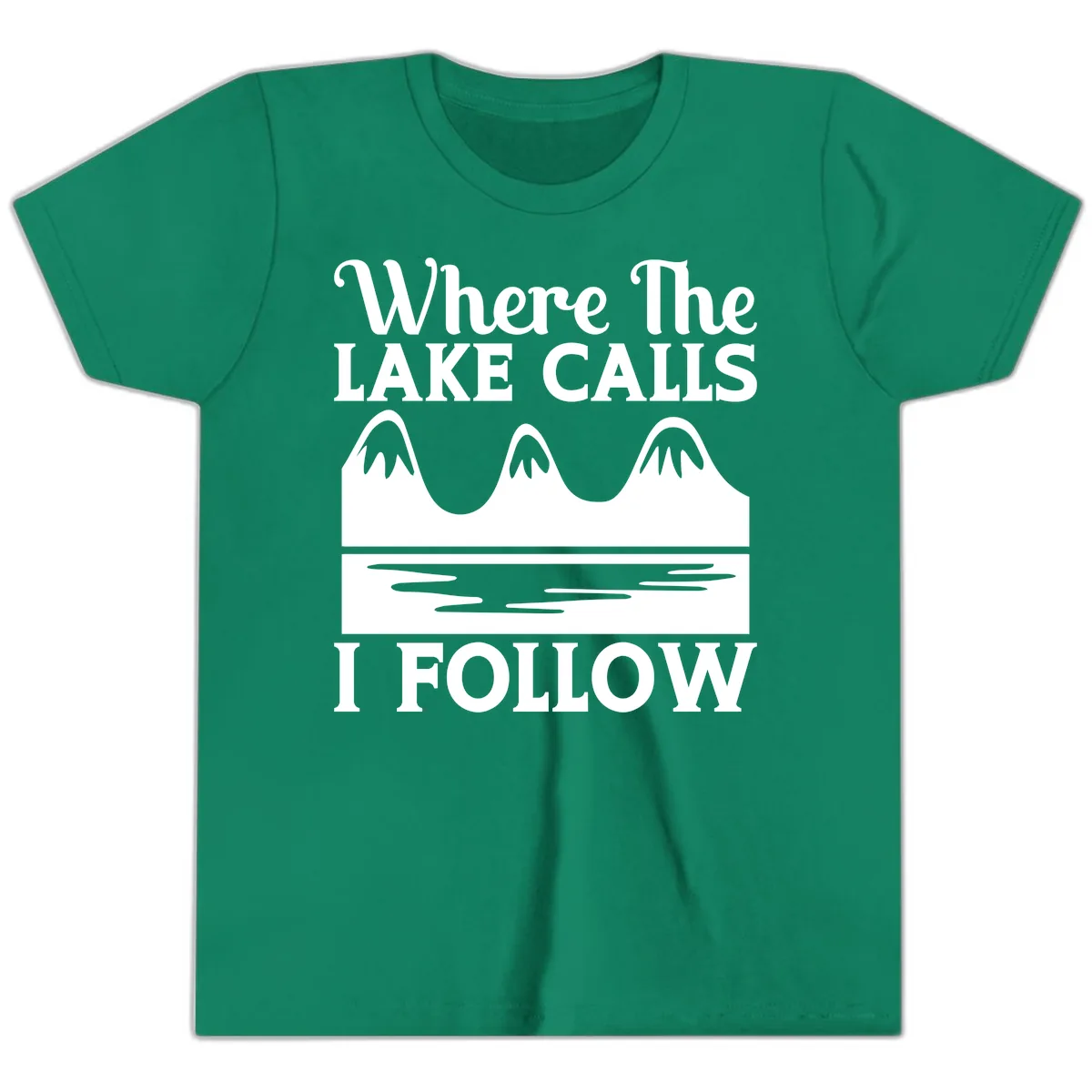 Where The Lake Calls I Follow Design Youth T-Shirt in Kelly