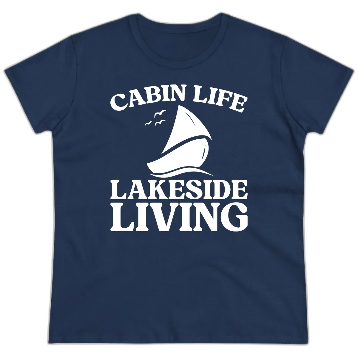 Cabin Life Lakeside Living Ladies Tee in Navy