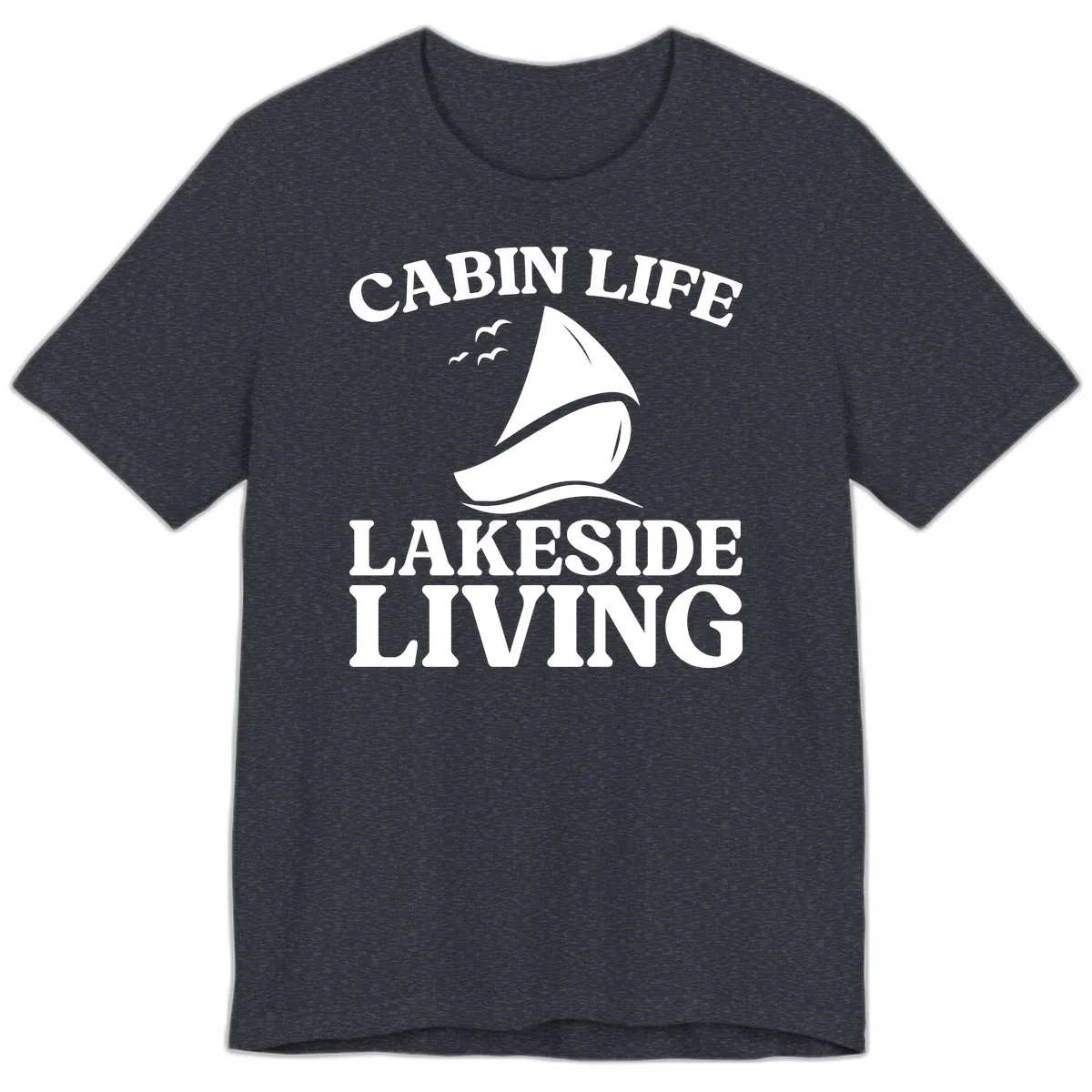 Cabin Life Lakeside Living Premium T-Shirt in Heather Navy