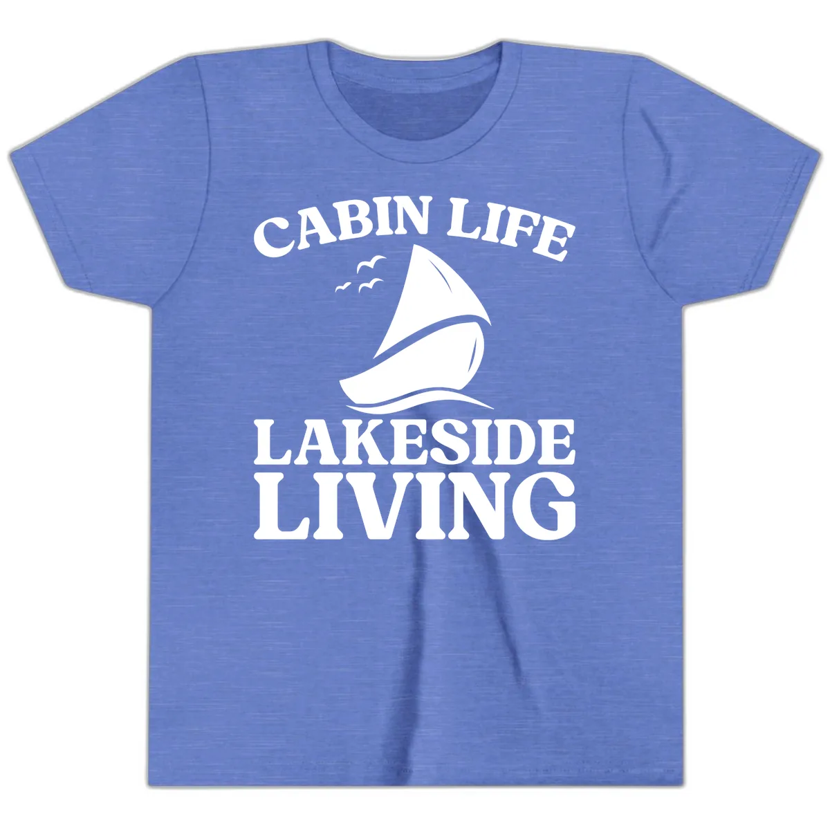 Cabin Life Lakeside Living Youth T-Shirt in Heather Columbia Blue