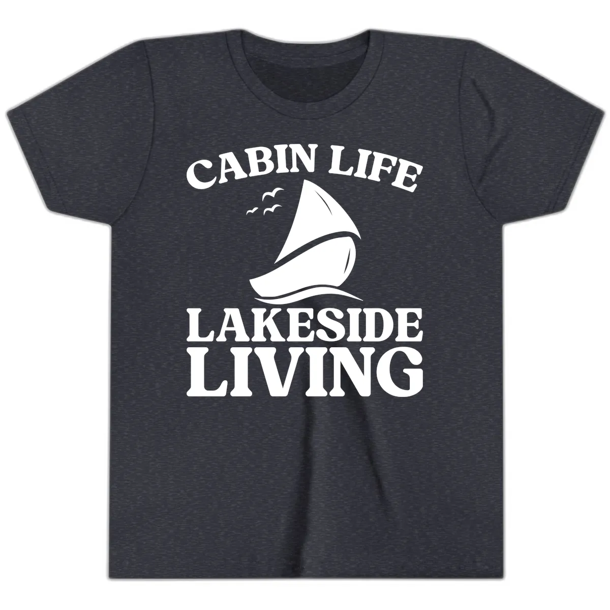 Cabin Life Lakeside Living Youth T-Shirt in Heather Navy