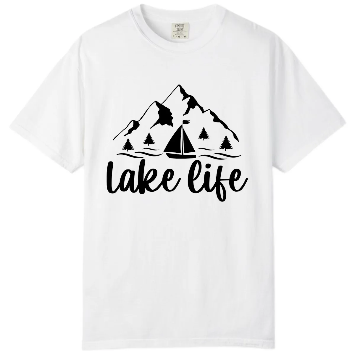 Lake Life Mountain Sailboat Design Comfort Color in White